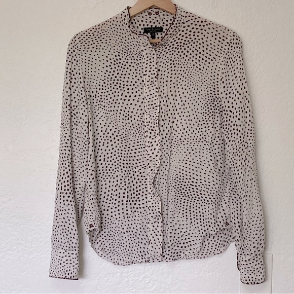 Rag & Bone Burgundy White Polka Dot Button-Up Long Sleeve, Size S/P - Picture 2 of 6